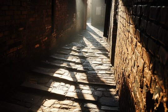 Sunbeams in an ancient alleyway