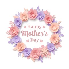 Floral Wreath for Mother's Day, Pastel Paper Cutout Style