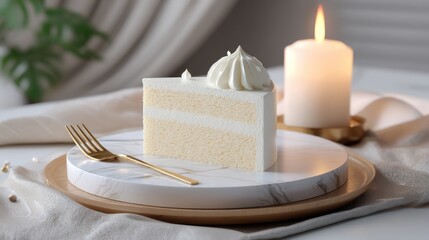 Elegant cake slice on marble plate