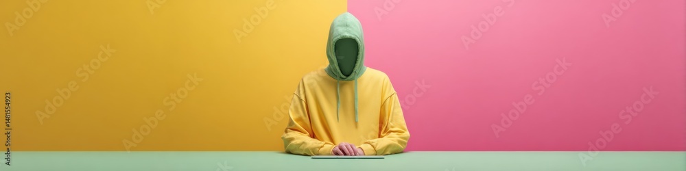 Poster Minimalist Anonymous Digital Identity Gen Z Aesthetic Cybersecurity Concept with Bold Color Blocking, Emerging Tech Visual Narrative of Online Privacy