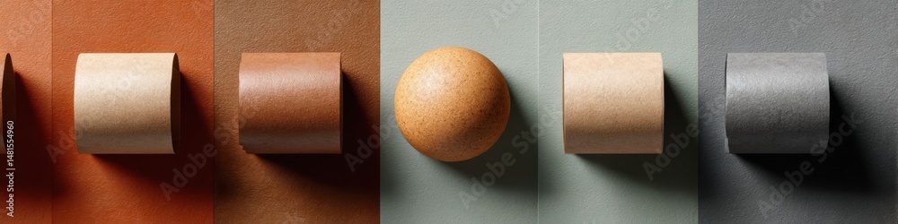 Poster minimalist material harmony earthy neutral palette exploring geometric form, texture, and spatial de