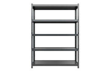Metal shelving unit with five tiers isolated on transparent background