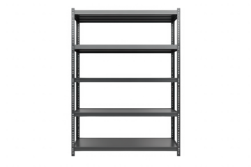 Metal shelving unit with five tiers isolated on transparent background