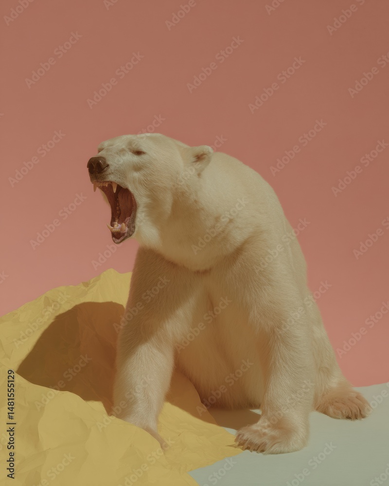 Poster Minimalist Arctic Metaphor Fierce Polar Bear in Surreal Color Block Setting - Powerful Visual Storytelling for Brand Communication and Creative Marketing