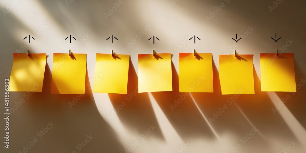 Poster Minimalist Workflow Optimization Dynamic Yellow Sticky Notes Mapping Strategic Process Flow for Agile Business Intelligence and Productivity Enhancement