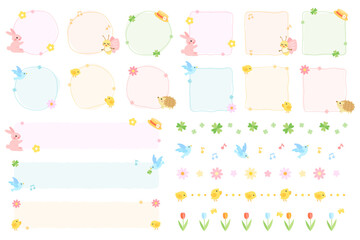 春のフレームとラインセット　イラスト