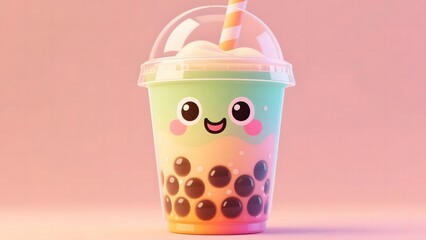 Kawaii Bubble Tea Character with Cute Smiling Face