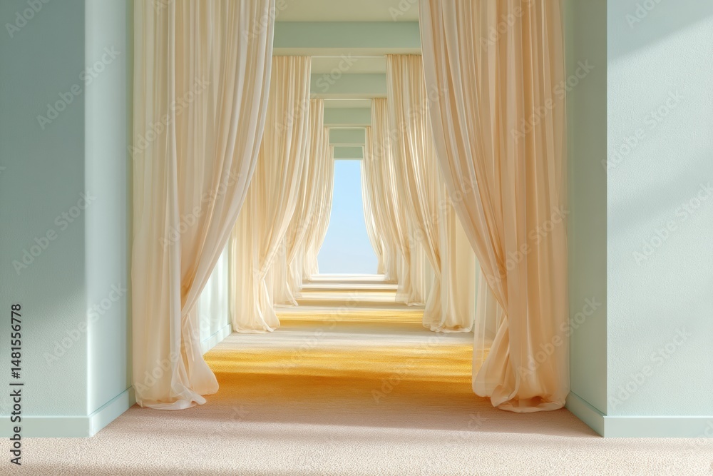 Aufkleber ethereal symmetry minimalist interior design exploring spatial harmony, soft pastel transitions and 