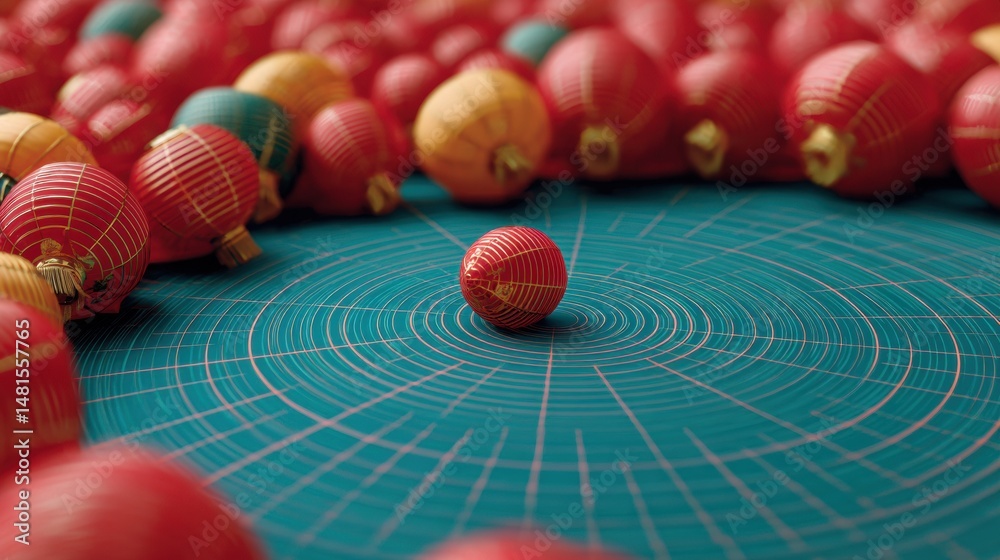 Poster Geometric Data Visualization Precision Spherical Radar Interface with Concentric Circular Grid - Cutting-Edge Tech Mapping and Signal Processing Innovation