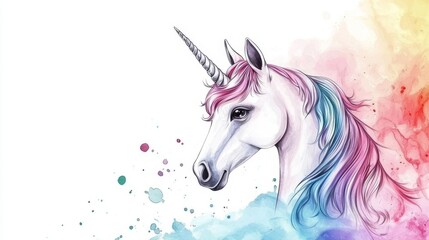 Obraz premium Whimsical design of unicorns in various colors with a watercolor effect.