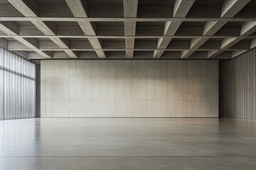 Empty, modern, concrete hall with large windows
