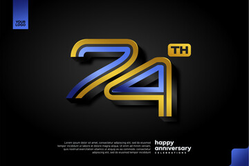 Sleek 3D Number 74 Design in Blue and Gold for Modern Anniversary Celebration on Dark Background
