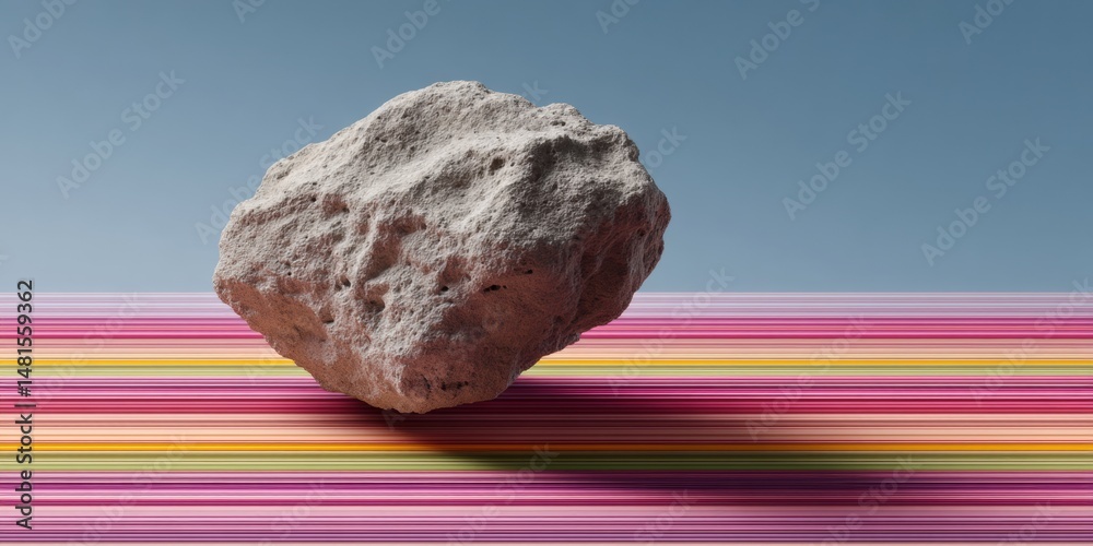 Leinwandbilder Surreal Geometric Minimalism Textured Stone Object on Vibrant Gradient Backdrop - Digital Art Concept Exploring Unexpected Design Intersections