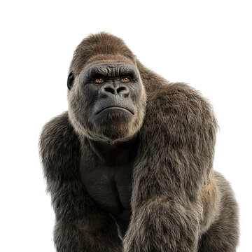A majestic gorilla staring intensely, capturing strength and intelligence