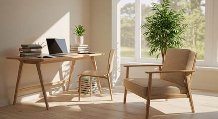 Cozy Home Office Interior with Natural Light and Modern Design