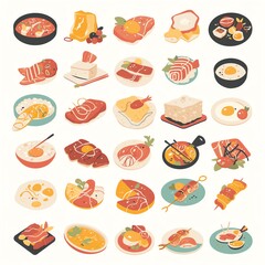 A Delightful Collection of Culinary Icons Diverse Dishes and Appealing Food Illustrations
