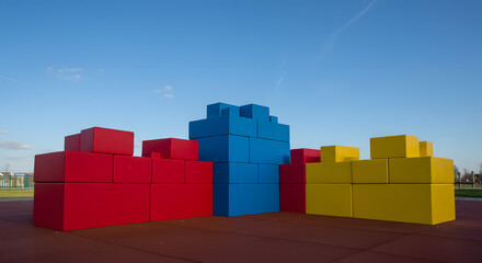 Naklejka premium Giant Colorful Building Blocks Outdoor Playground Installation