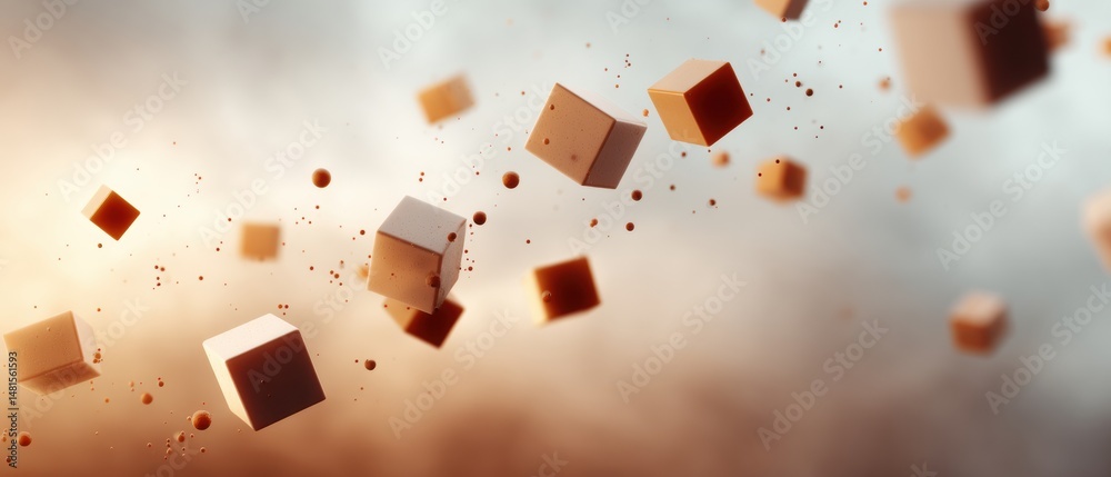 Leinwandbilder Quantum Digital Flux Abstract Geometric Cubes in Dynamic Motion - Innovative Blockchain Visualization Exploring Technological Transformation and Data Interconnectivity