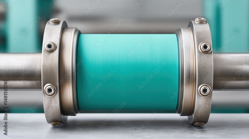 Poster precision engineering meets minimalist design metallic ultrasonic testing cylinder in teal - advance