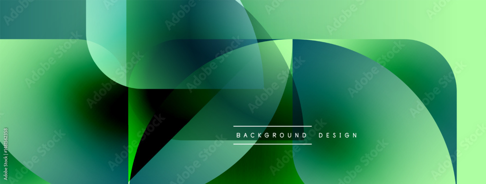 Fototapete Abstract fluid shapes, green hues dominate. Modern design, smooth gradients create dynamic composition. Minimalist aesthetic, background texture visible.