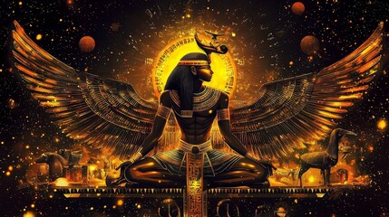 Illustration capturing the essence of Ra in a cosmic setting.