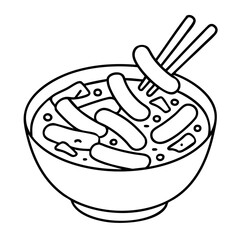 Tteokbokki Spicy Rice Cake BowlLine Art Illustration