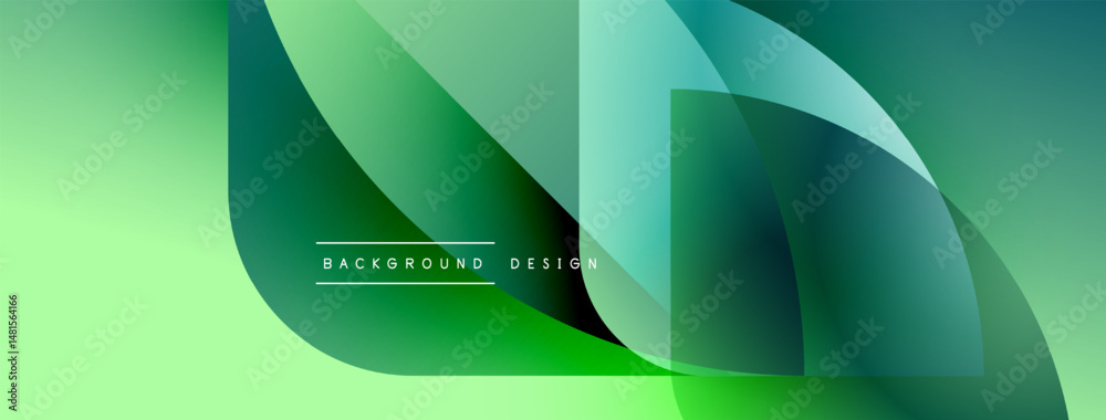 Fototapete Abstract green gradient shapes overlap. Modern design features smooth transitions, creating dynamic visual effect. Minimalist style.