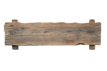 Rustic wooden plank with metal supports isolated on transparent background