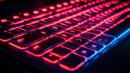 Illuminated keyboard with vibrant red and blue light