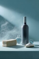 Fototapeta premium Last Day Of Passover Refined Minimalism Elegant Wine and Matzo Stilllife - Cultural Heritage Meets Contemporary Design for Premium Lifestyle Storytelling