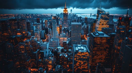 Nighttime cityscape of New York City