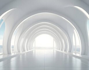 A gorgeous Abstract architecture background, futuristic white arched interior 3d render. light in the corridor.