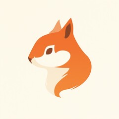 Obraz premium Charming Squirrel Portrait A Simple, Flat Design in Warm Orange Hues Against a Soft White Background