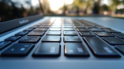 Laptop keyboard outdoors