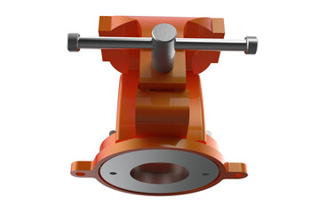 Professional Orange Bench Vise Cutout on Transparent HD Background Heavy Duty Steel Industrial Tool for Workshop Garage Metalworking Repair Fabrication DIY with Jaws Closed