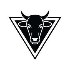 Minimalist black and white cow head inside a triangle conceptual logo or icon design