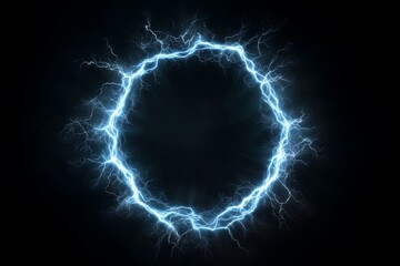 Blue Electric Circular Lightning Bolt Effect on Black Background for Abstract Designs and Creative Projects