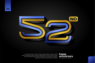 Sleek 3D Number 52 Design in Blue and Gold for Modern Anniversary Celebration on Dark Background
