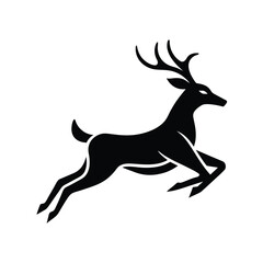 Black and white silhouette illustration of a jumping deer representing grace and wildlife design elements