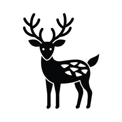 Black and white silhouette illustration of a stylish deer with antlers perfect for designs and decorations