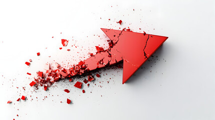 Shattered Arrow, Red Pointer Fracturing Upwards, Pieces Breaking Away as Achievement Symbol or Something Similar