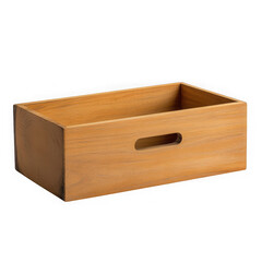 Wooden storage box with handle on transparent background
