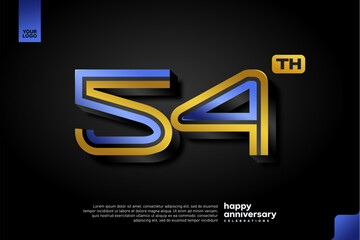 Sleek 3D Number 54 Design in Blue and Gold for Modern Anniversary Celebration on Dark Background