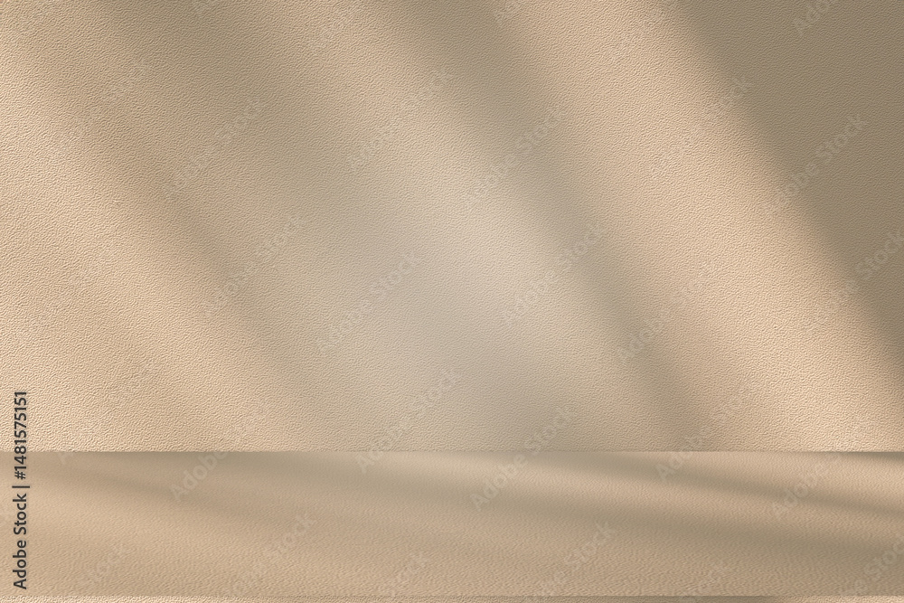 Aufkleber studio style background wall decoration presentation uses white and beige tones. with shadows cast f