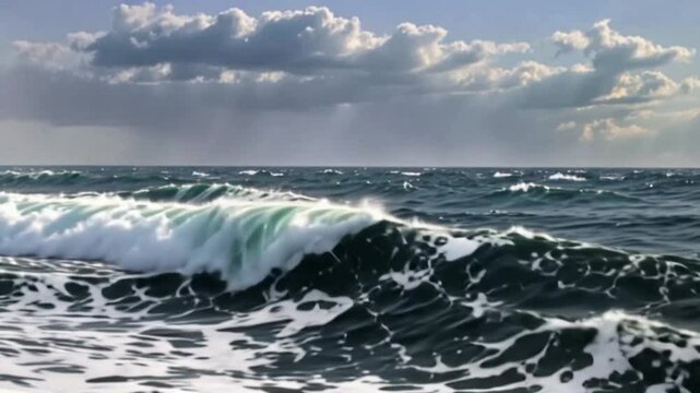Big Waves Rolling Across the Open Sea.