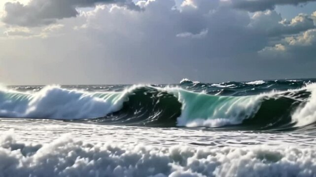 Powerful Big Waves Rolling in the Ocean