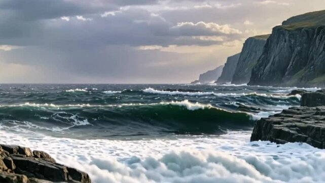 Big Waves Crashing Against Rocky Cliffs