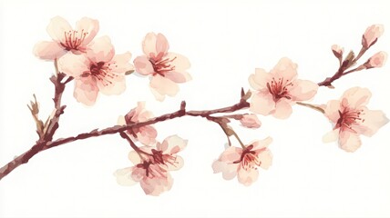 Obraz premium Graceful Hand Painted Branch of Pale Pink Cherry Blossoms