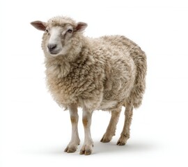 Obraz premium Ewe stands gracefully isolated against a clean white background, showcasing its textured wool and gentle expression in a tranquil setting