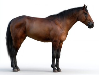 Obraz premium Majestic brown horse with a flowing black mane showcases elegance in a stunning side perspective